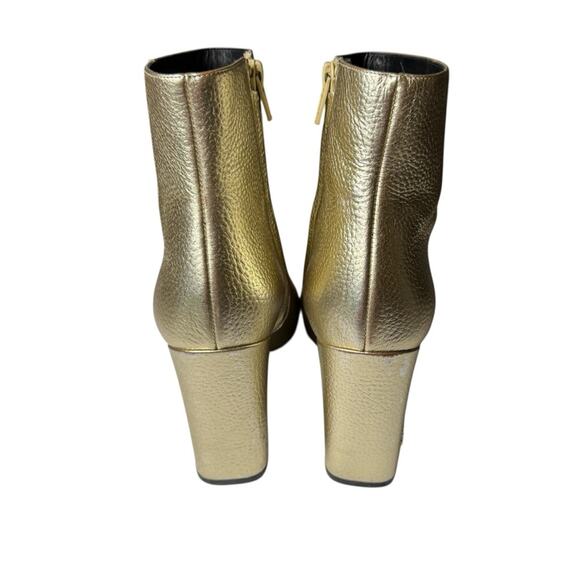 Saint Laurent Lou Gold Metallic Leather Ankle Boots Block Heel EU 38.5 US 8.5 - Picture 5 of 13